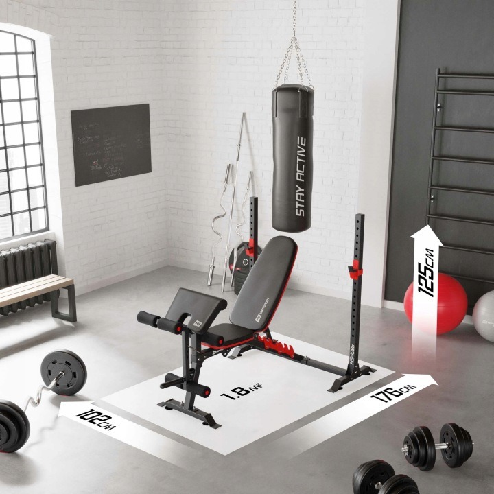 Nastaviteľná tréningová lavica Hop-Sport HS-1075 Pro s kazateľskou opierkou a stojanmi, nosnosť 270 kg