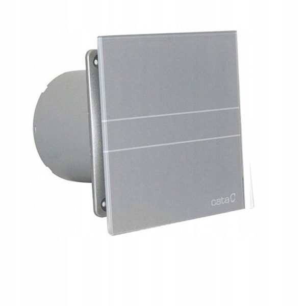 Kúpeľňový ventilátor CATA E-100 GT Silver – tichý ventilátor 100 mm s časovačom a skleneným panelom