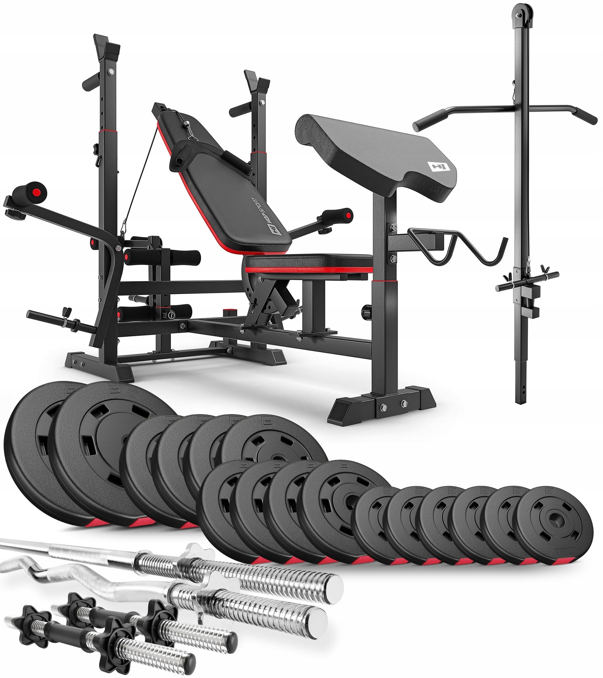 Hop-Sport Premium 75 kg kulturistická sada s lavicou HS-1075, kladkou a kompozitným závažím