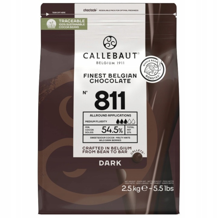 Callebaut 811 belgická horká čokoláda 54,5 % kakaa 2,5 kg Callets