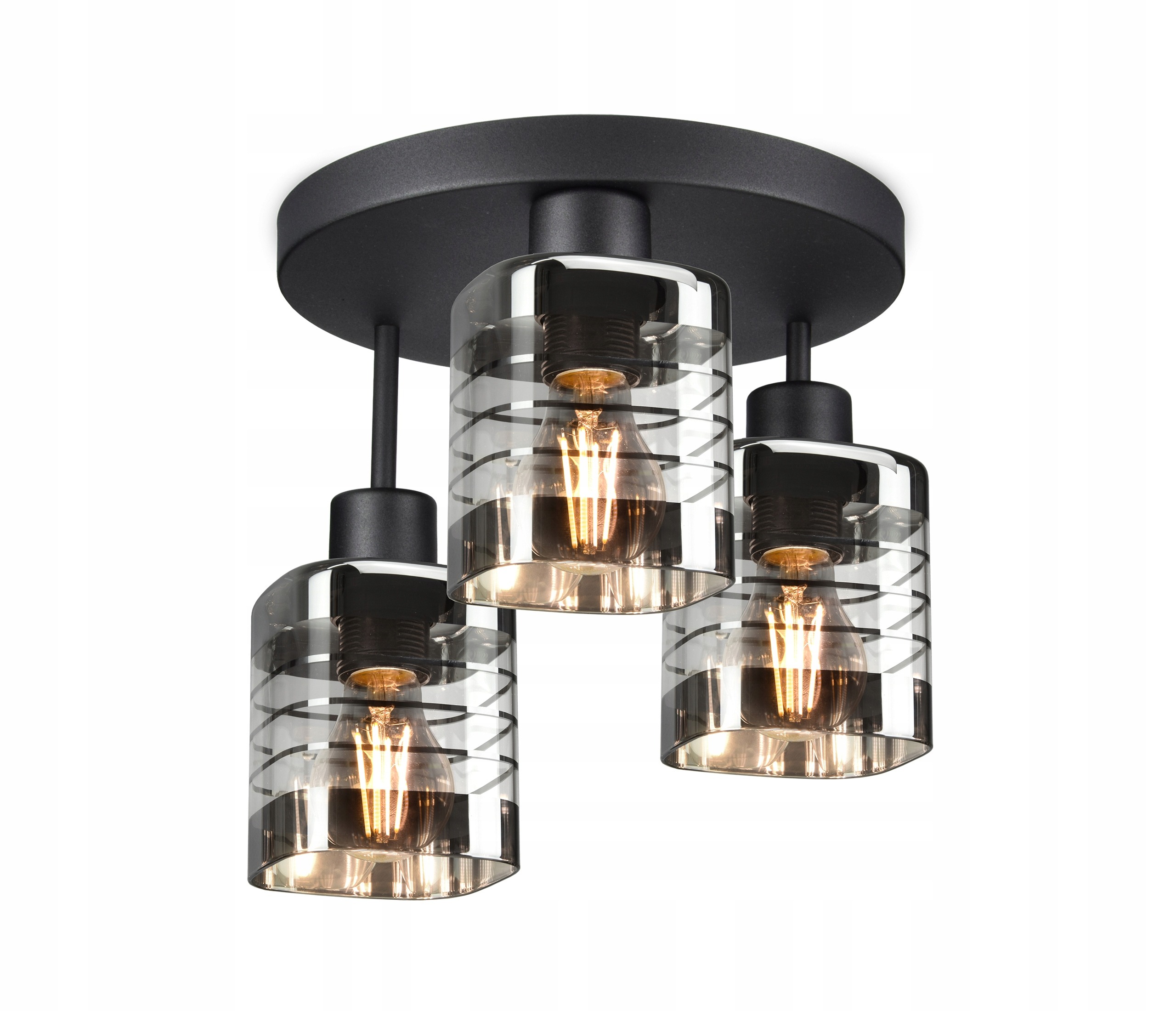 Závesný sklenený luster LUXOLAR 3×E27 – moderná čierna lampa s hliníkovými tienidlami