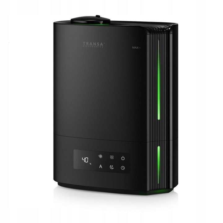 Zvlhčovač vzduchu Transa Electronics MistyBlack 4,8 l – ultrazvukový s hygrostatom, ionizátorom, aromaterapiou a diaľkovým ovládaním