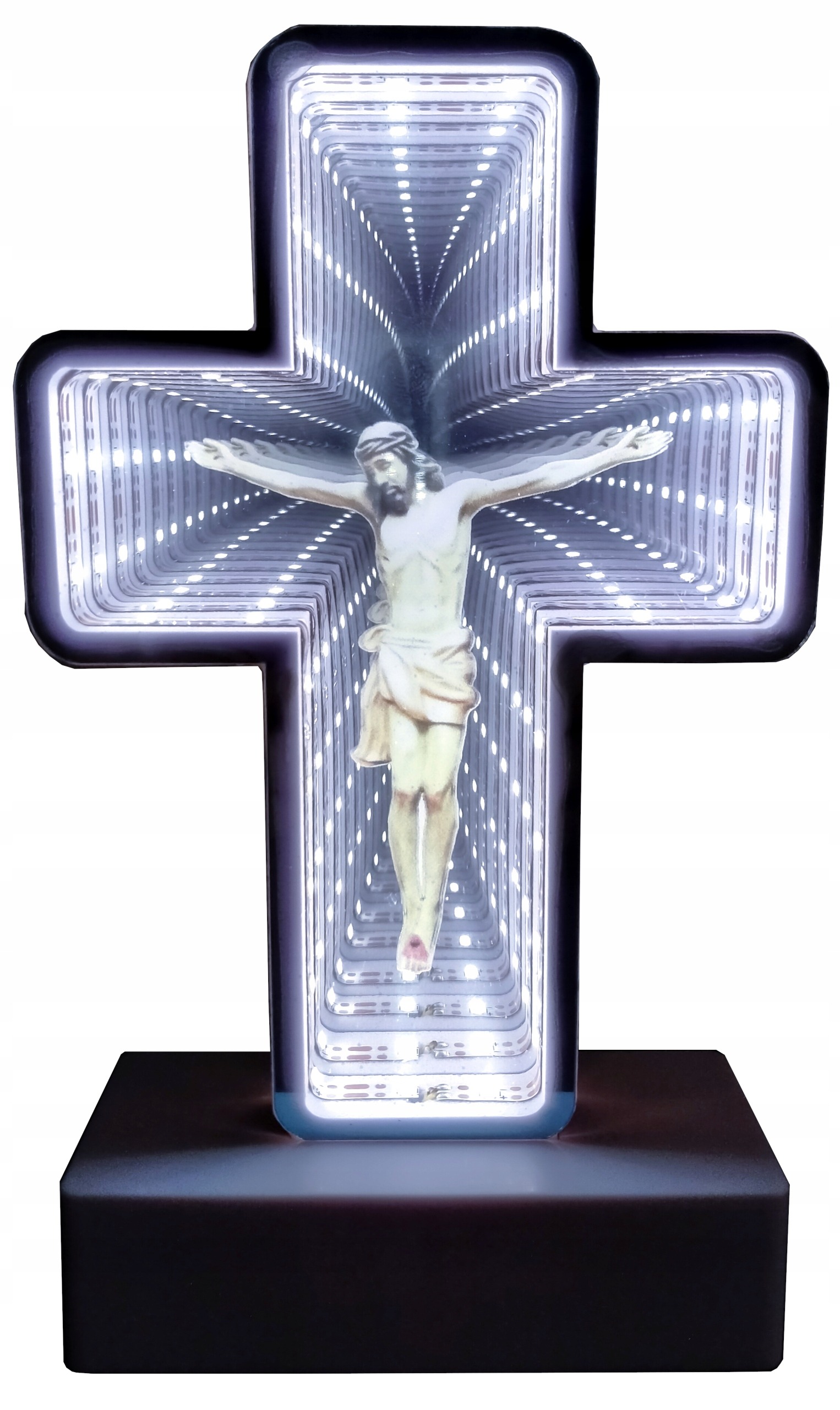 LED vložka do sviečky kríž s 3D efektom biele svetlo – dekorácia do veľkých náhrobných sviečok a lampášov