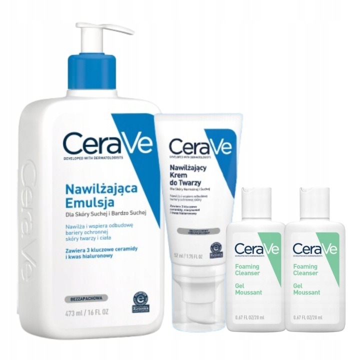 CeraVe hydratačná sada na suchú pleť – krém na tvár 52 ml + hydratačná emulzia 473 ml + čistiaci gél zdarma