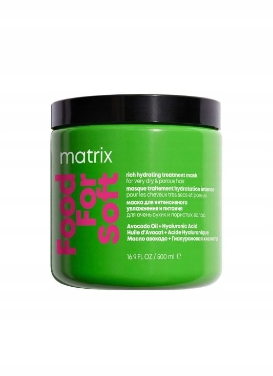 Matrix Food For Soft hydratačná maska na vlasy 500 ml – intenzívna hydratácia so kyselinou hyalurónovou a avokádovým olejom
