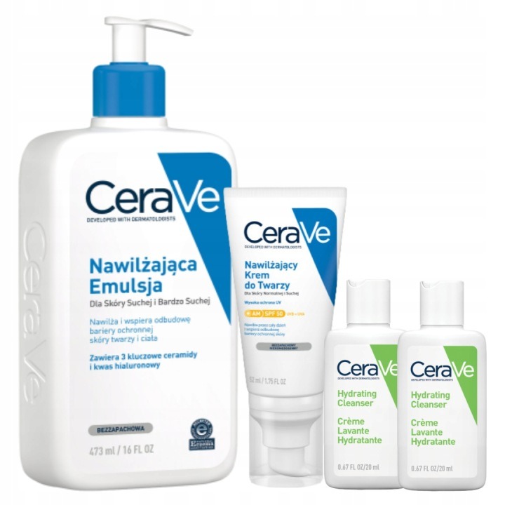CeraVe hydratačná sada krém na tvár SPF 50 52 ml + hydratačná emulzia 473 ml + čistiace mlieko zdarma