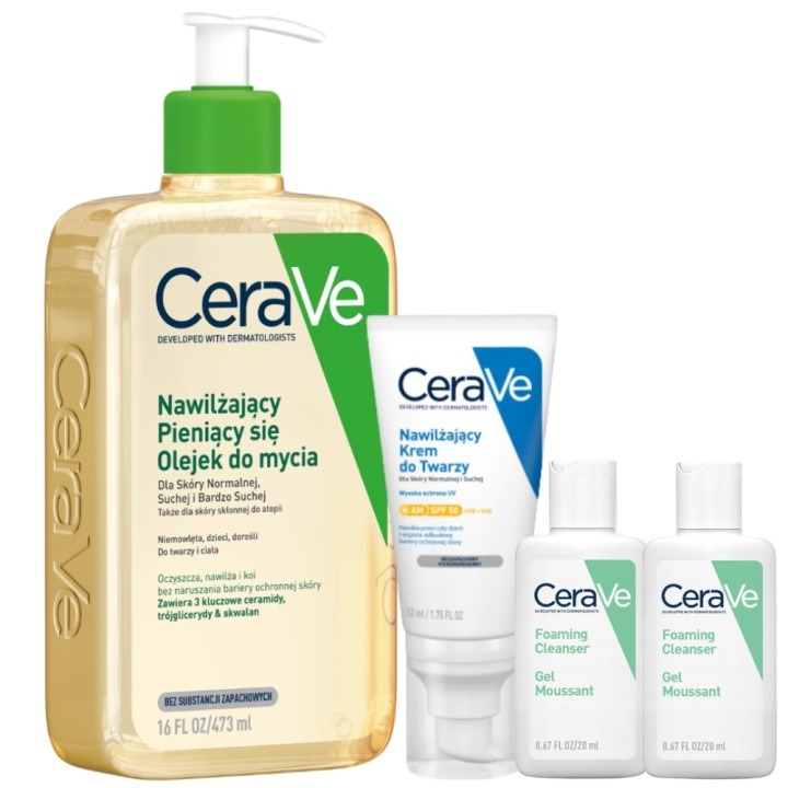 CeraVe hydratačná sada krém na tvár SPF 50 52 ml + penivý čistiaci olej 473 ml + čistiaci gél zdarma