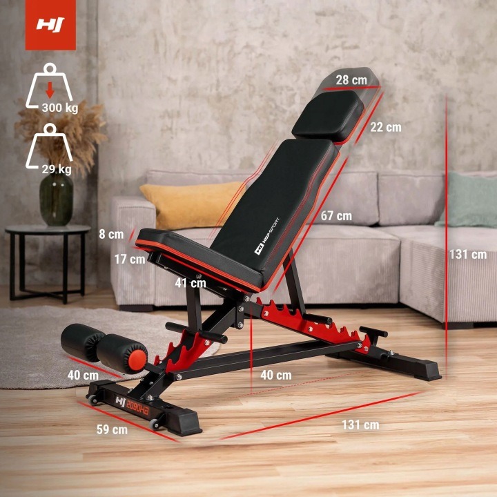 Nastaviteľná multifunkčná posilňovacia lavica Sapphire XG-040 s bicepsovou opierkou a adaptérom na nohy, nosnosť 300 kg
