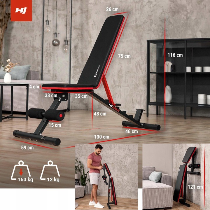 Skladacia nastaviteľná tréningová lavica Hop-Sport HS-2050HB, 6 polôh, nosnosť 160 kg