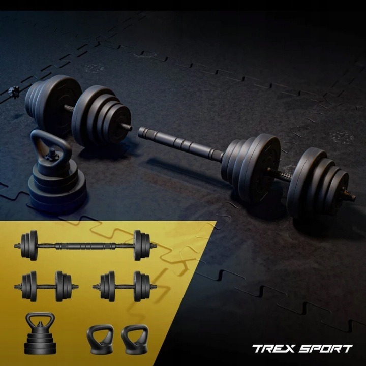 Trex Sport TX-010SM nastaviteľné činky 2 × 10 kg s kettlebell a spojovacou tyčou 20 kg