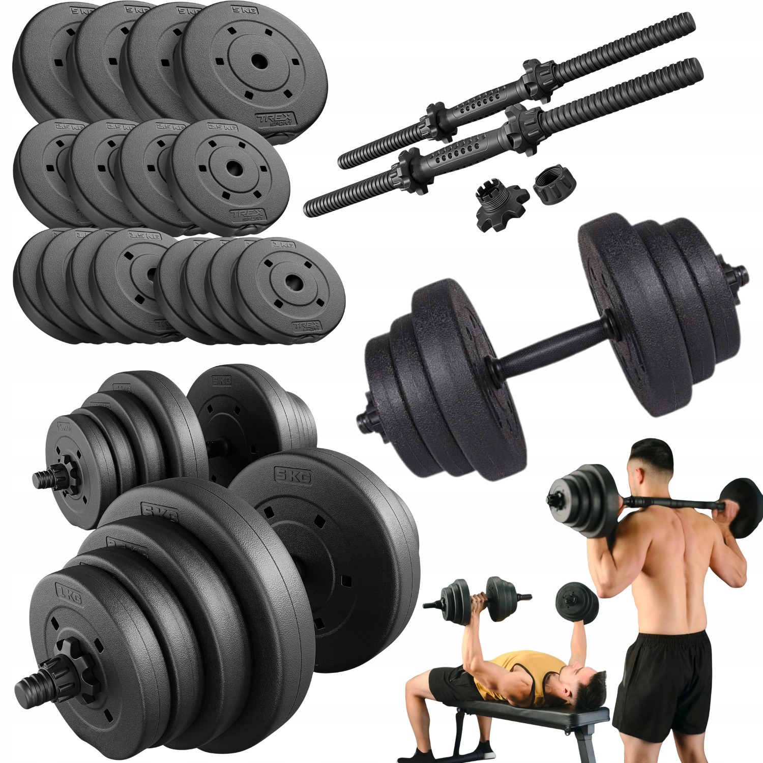 Nastaviteľné bitúmenové činky Trex Sport 2×20 kg – sada 40 kg s kotúčmi