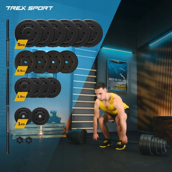 Trex Sport 55 kg sada činiek s bitúmenovými závažiami a nakladacími osami