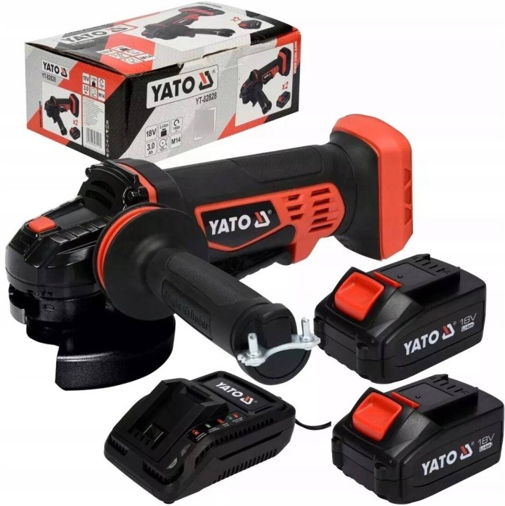 YATO YT-82828 18V akumulátorová uhlová brúska 125 mm s 2× 3 Ah batériou a nabíjačkou