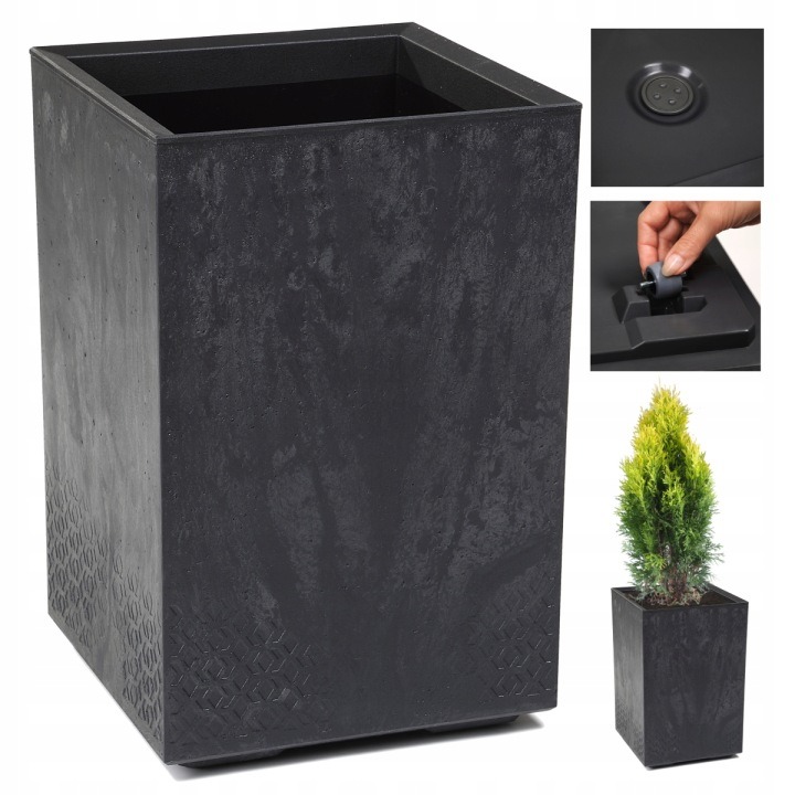 Kvetináč KARO 40 × 40 × 60 cm Lamela ECO – efekt čierneho betónu, recyklovaný plast, s kolieskami