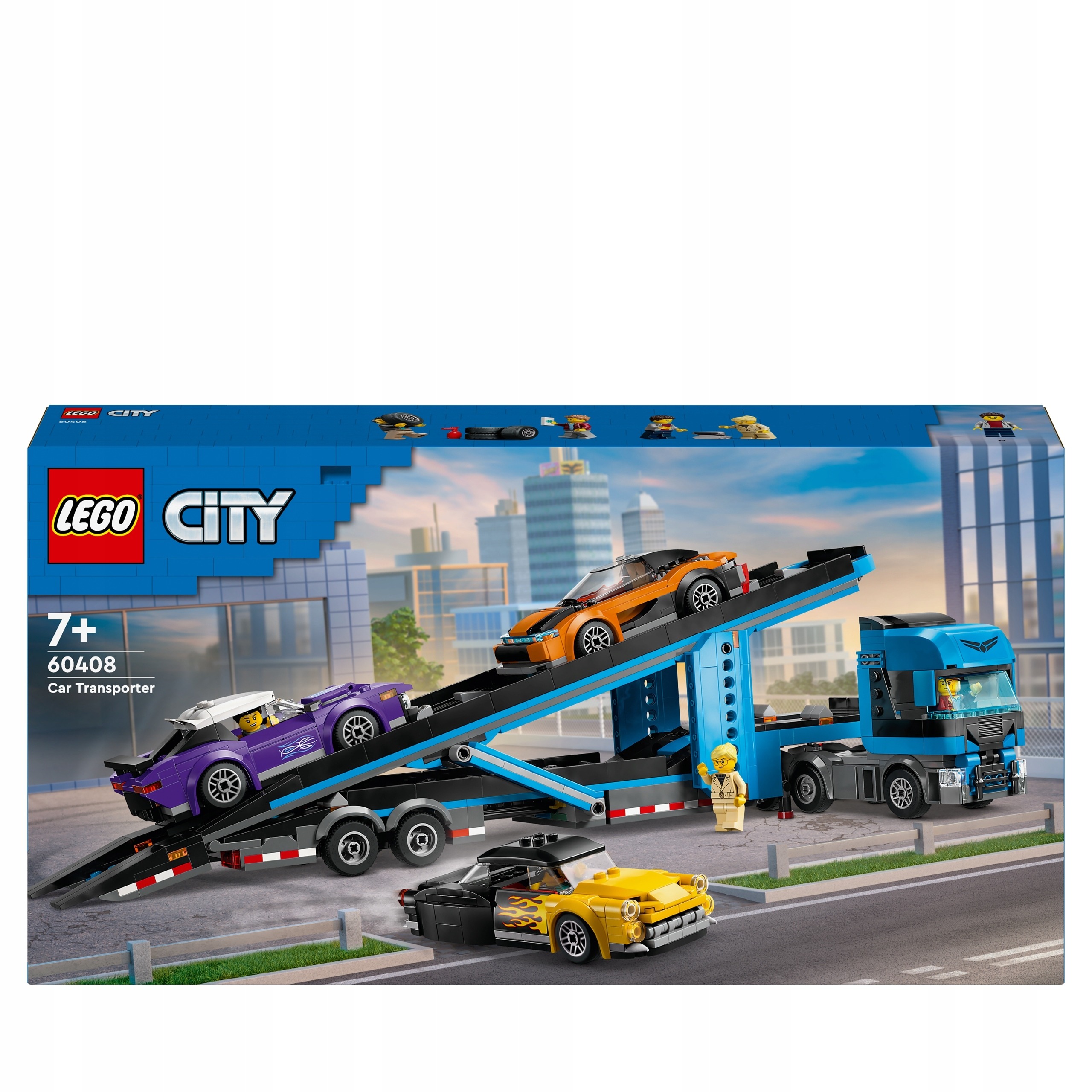 LEGO City 60408 Prepravník športových áut – stavebnica s kamiónom, prívesom a 3 autami