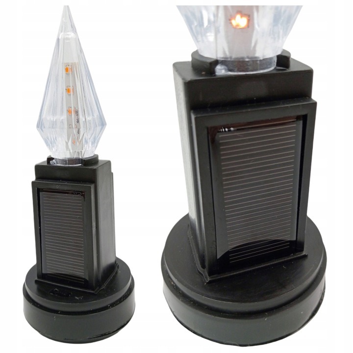 Čierna solárna LED vložka do náhrobného lampáša 16 cm – blikajúci efekt plameňa s teplým oranžovým svetlom