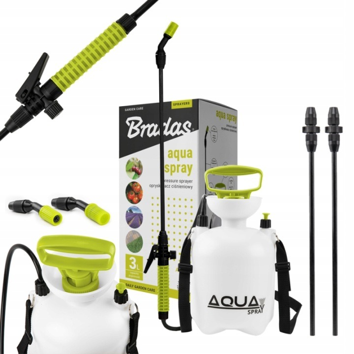 AQUA SPRAY tlakový ručný postrekovač 3 l – záhradný rozprašovač s nastaviteľnou tyčou a poistným ventilom
