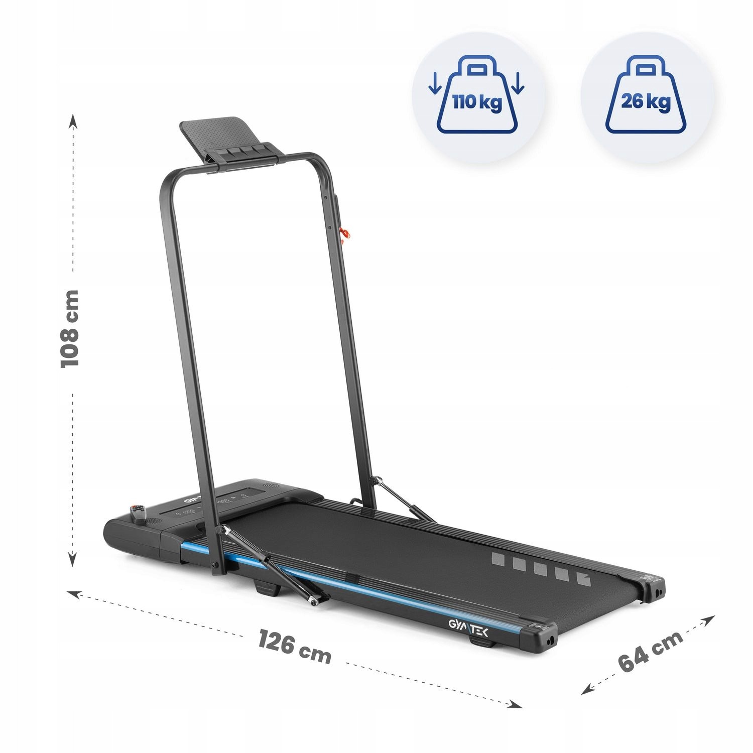 Elektrický skladací bežecký pás Gymtek XT400 1–10 km/h, 110 kg, Bluetooth, 2 v 1