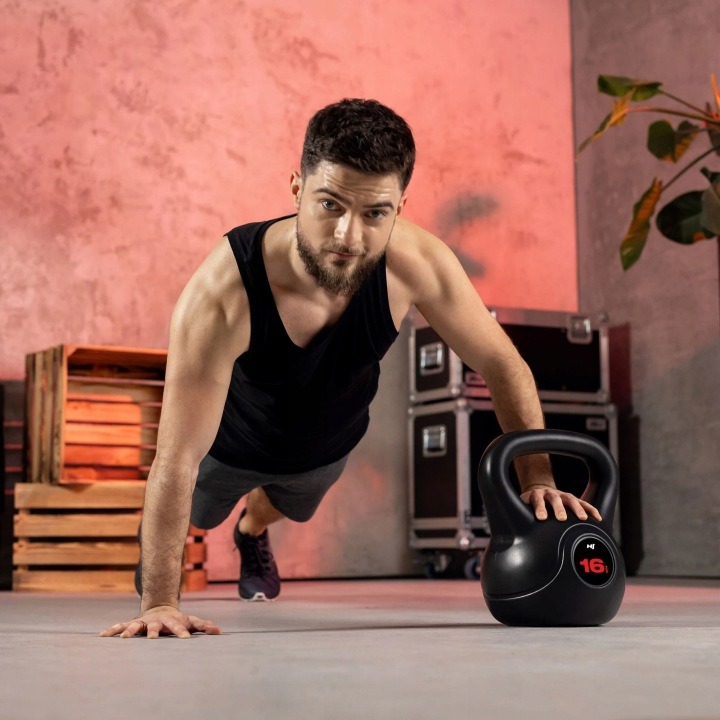 Vinylový kettlebell 16 kg s rukoväťou na silový a fitness tréning