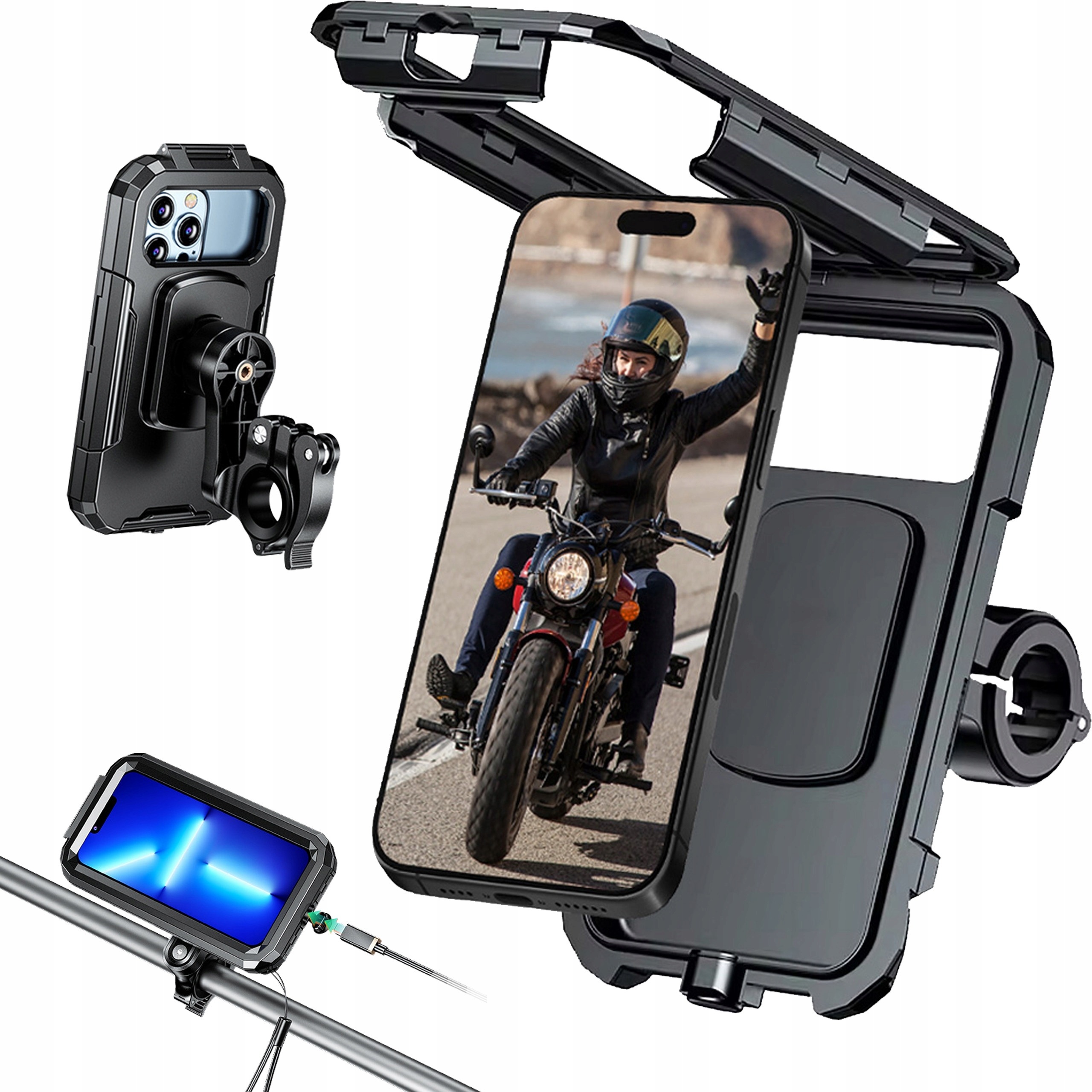 Vodotesný, nastaviteľný držiak telefónu na motorku s tlmením vibrácií