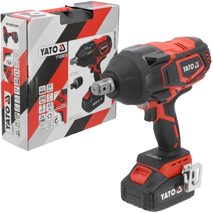 YATO YT-828075 18V bezuhlíkový rázový uťahovák 3/4" 2200 Nm s batériou 4 Ah a adaptérom 1/2"
