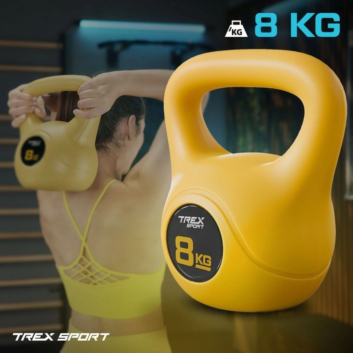 Trex Sport TX-008CKB kettlebell 8 kg vinylový so širokou rukoväťou, žltý