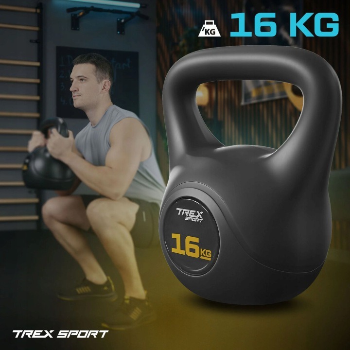 Trex Sport kettlebell 16 kg vinylový činkový závažový zvon na silový a funkčný tréning