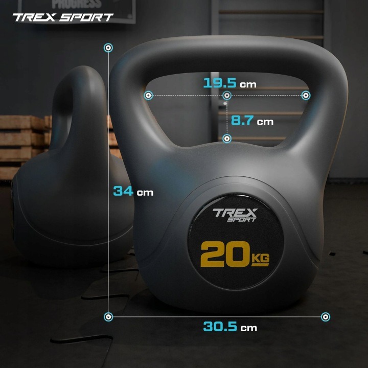 Trex Sport TX-020CKB kettlebell 20 kg vinylový so širokou rukoväťou, čierny