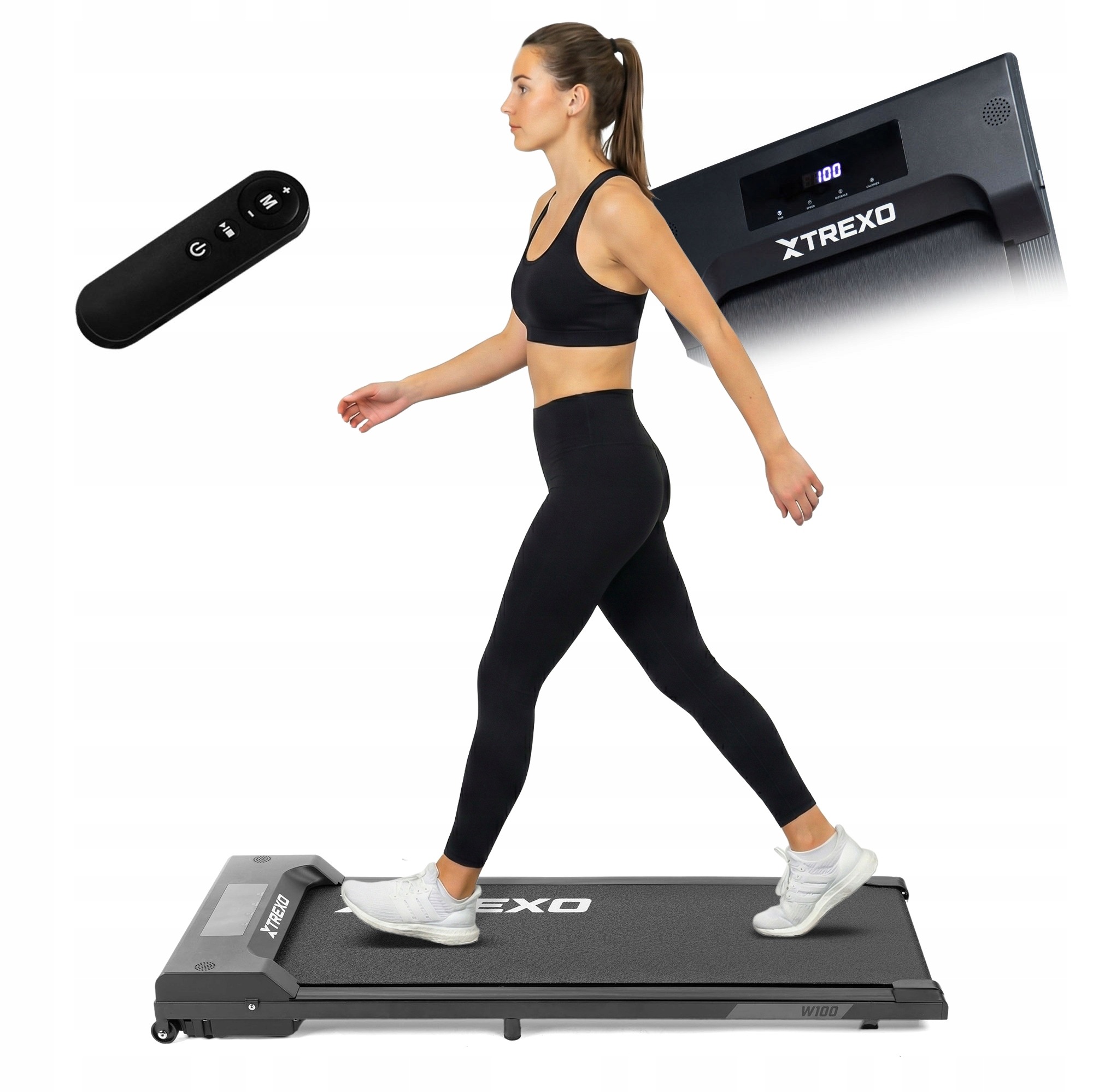 XTREXO Walking Pad W100 elektrický pás 1–6 km/h, 100 kg, 100 × 38 cm, čierny
