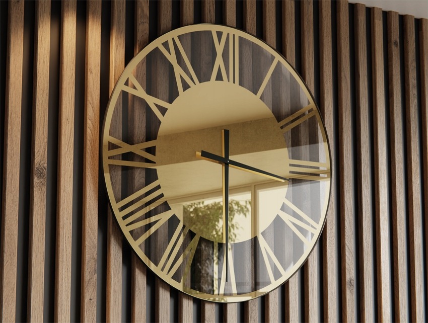 Galakor Gold Glamour 80 cm – elegantné sklenené nástenné hodiny so zlatým zrkadlom