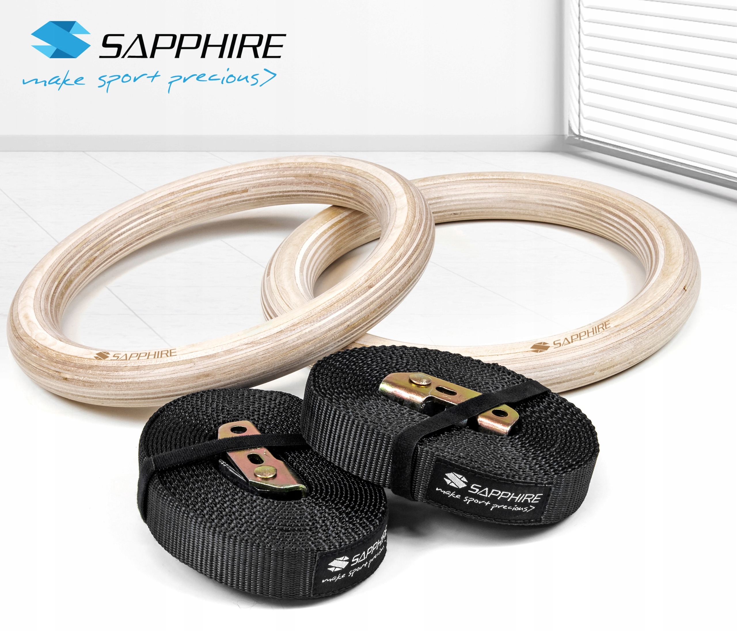SAPPHIRE drevené gymnastické kruhy na zhyby a crossfit
