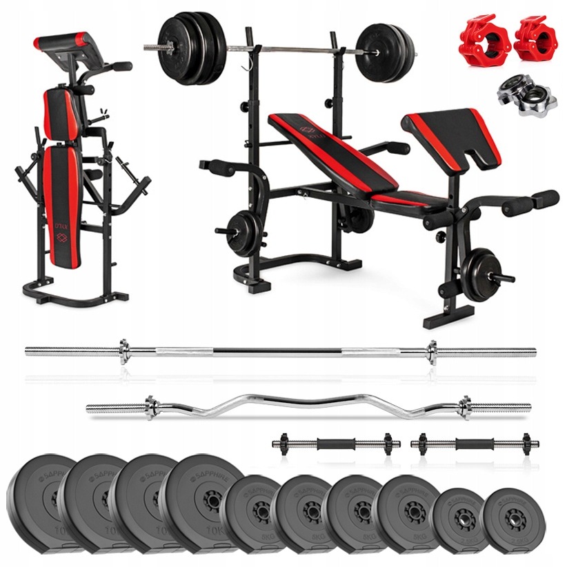 SAPPHIRE XYLO 104 kg kulturistická sada s lavicou XG-35, činkami a 65 kg závažím