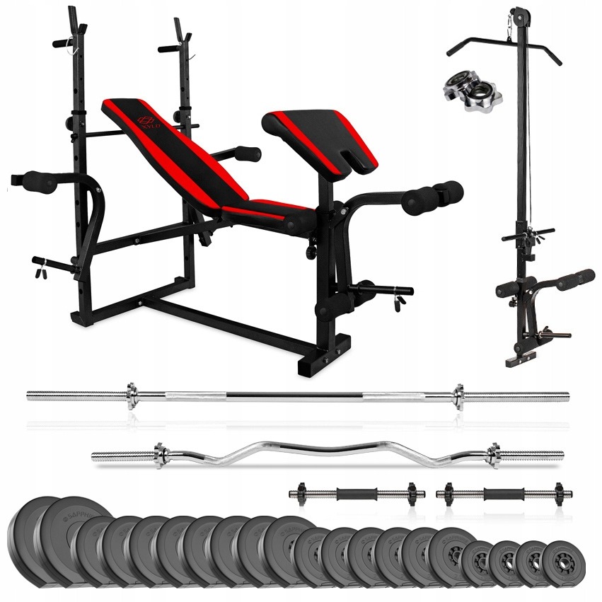 SAPPHIRE XYLO 123 kg kulturistická sada s lavicou XG-35, činkami a 90 kg závažím