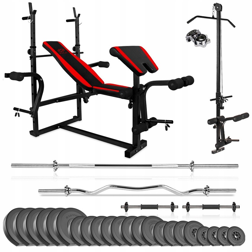 SAPPHIRE XYLO 158 kg kulturistická sada s lavicou XG-500, kladkou a 115 kg závažím