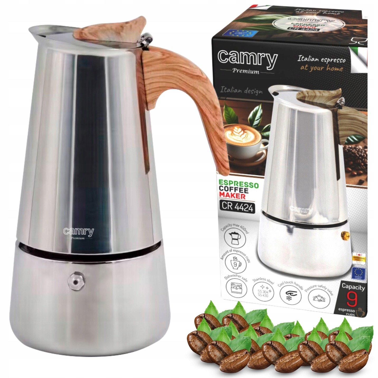 Nerezová moka kanvička na espresso 450 ml – indukcia aj plyn