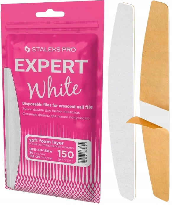 Staleks Expert 40 náhradné pilníky 150 grit 30 ks – biele jednorazové nástavce Half-Moon na nechty