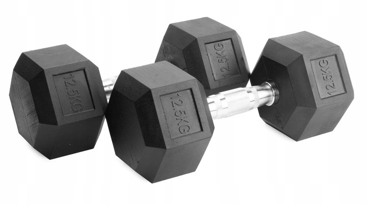 Pogumované HEX jednoručné činky 2 × 12,5 kg liatinové sada 25 kg