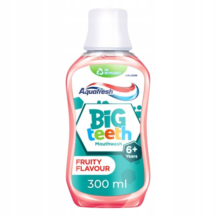 Aquafresh Big Teeth ústna voda pre deti od 6 rokov 300 ml – ochrana zubnej skloviny s ovocno-mätovou príchuťou