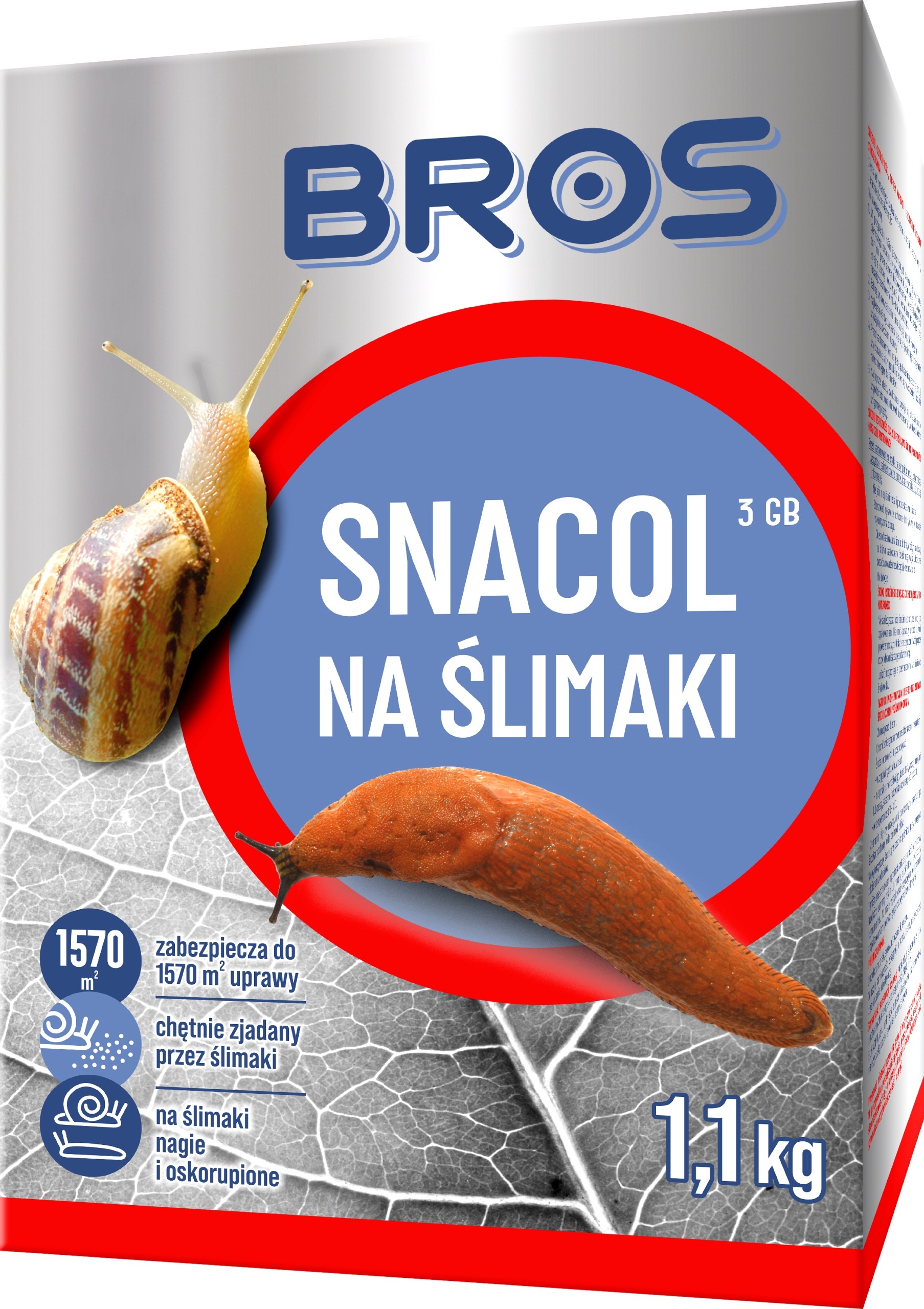 BROS Snacol 3GB 1,1 kg – granulovaná návnada proti slimákom a slimákom bez ulity