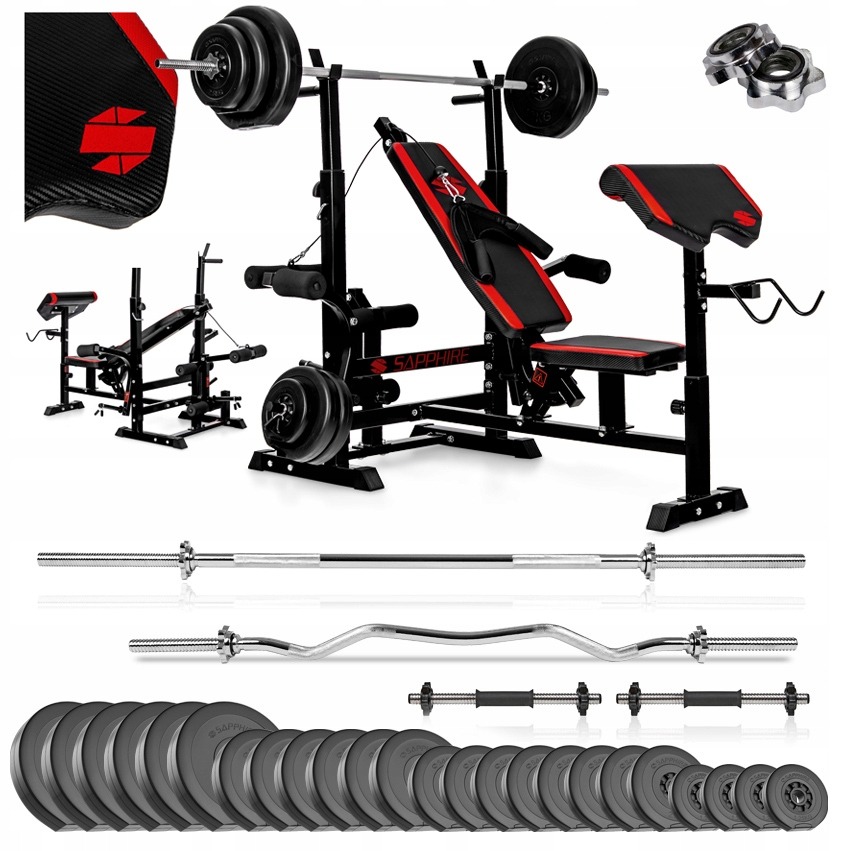 SAPPHIRE Solid 167 kg kulturistická sada s lavicou XG-600, činkami a 115 kg závažím
