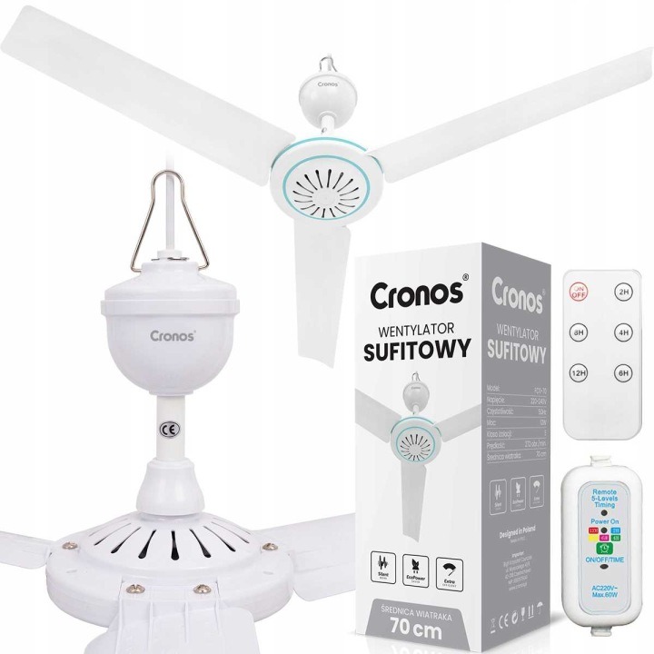 Cronos FC11-70 – stropný ventilátor 70 cm s diaľkovým ovládaním a časovačom, biely