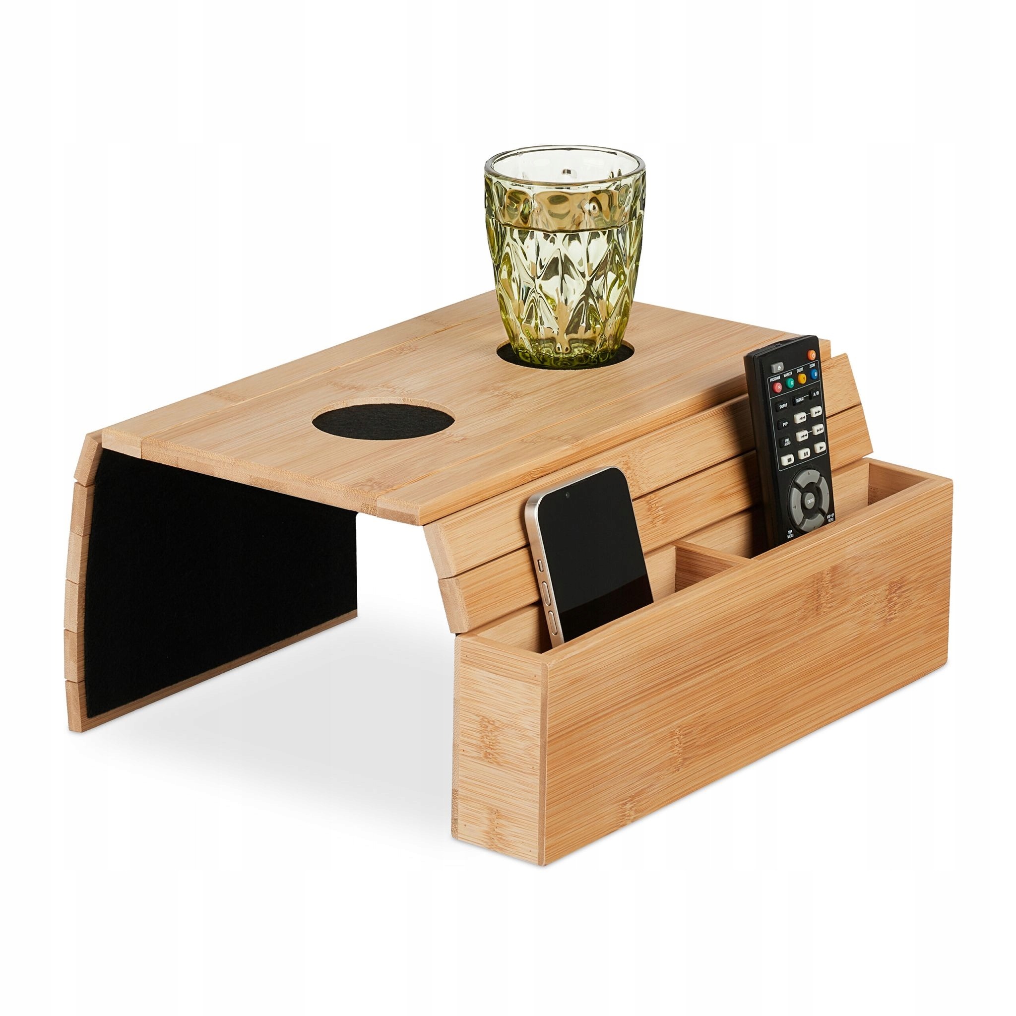 Relaxdays RD48227 bambusový stolík na opierku pohovky s organizérom 50 × 33,5 cm