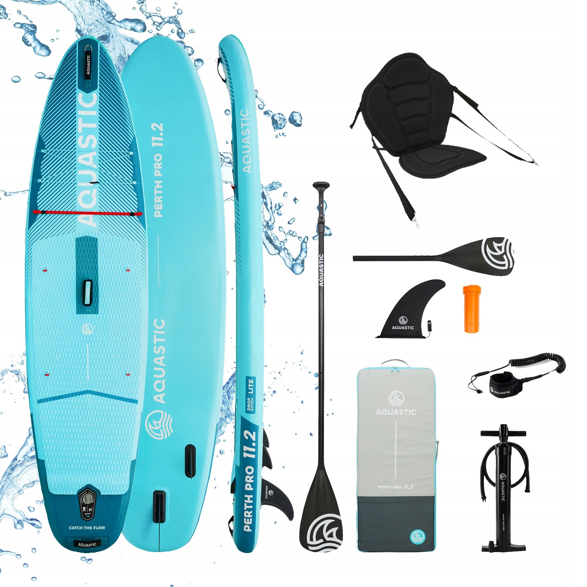 SUP AQUASTIC Perth Pro 11'2" 340 cm nafukovací paddleboard set s pádlem, pumpou a sedadlom