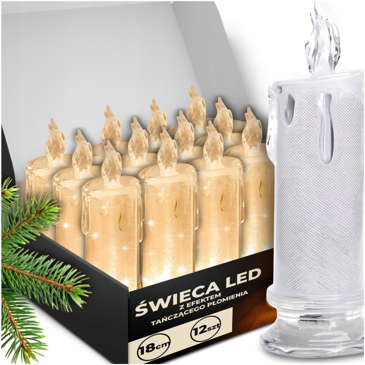 LED sviečky na batérie 18 cm s trblietkami – teplé svetlo, sada 12 ks