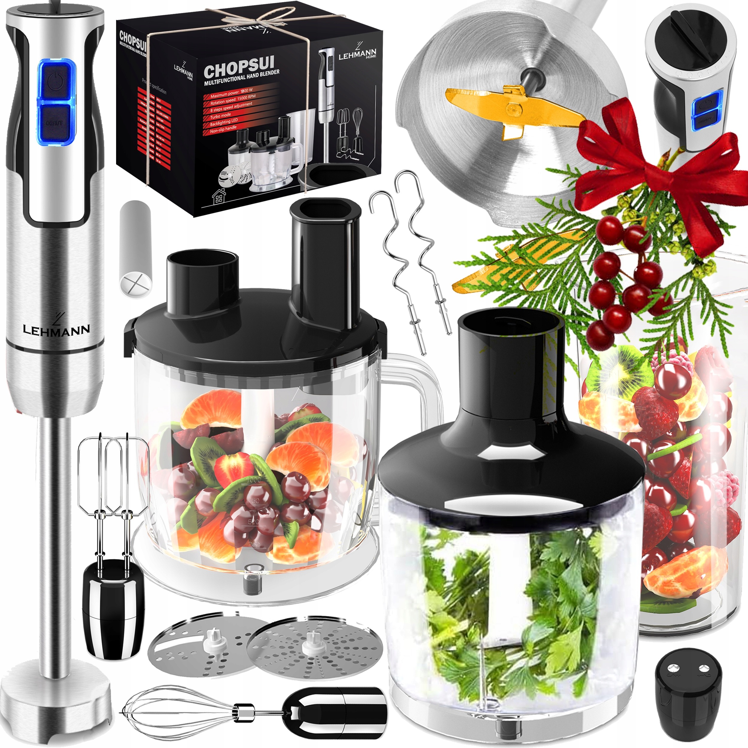 Lehmann Chopsui 1200 W multifunkčný tyčový mixér – zlaté čepele, Turbo, 18-dielna sada