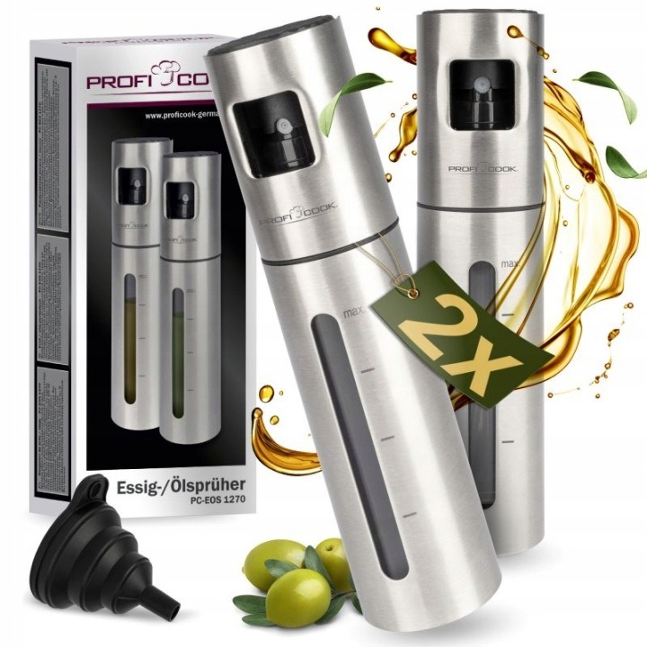 ProfiCook PC-EOS 1270 rozprašovač na olej a ocot 2×100 ml – nerezový dávkovač s jemným sprejom