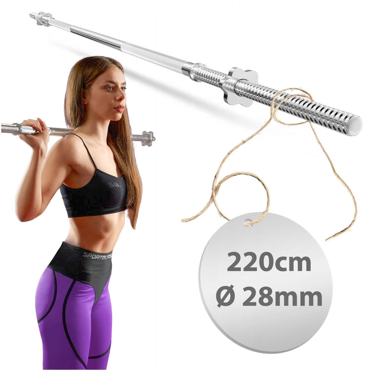 Rovná činková tyč SPORT BLAST 220 cm / 28 mm – oceľová, závitová s 2 uzávermi