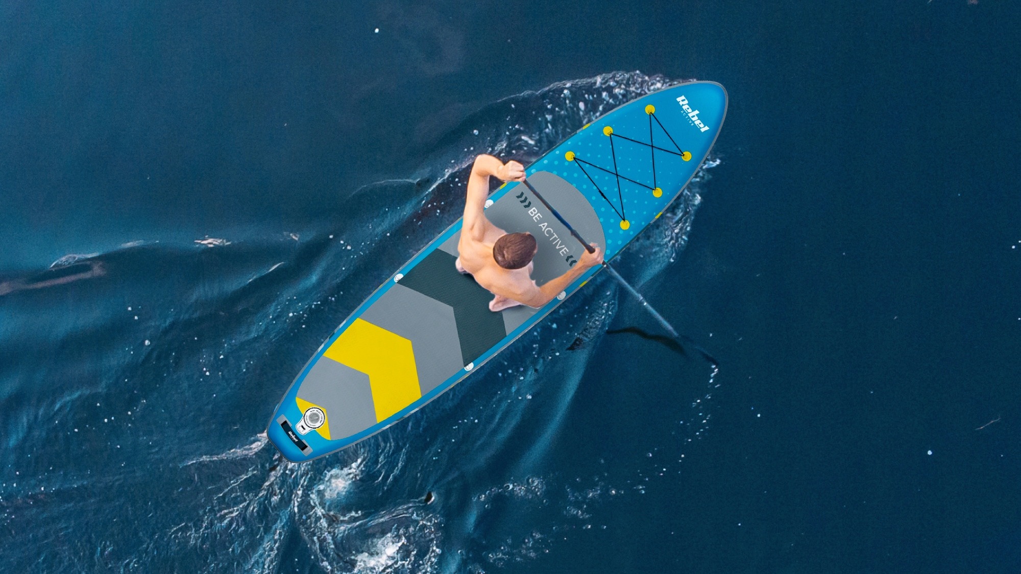 SUP doska Rebel Active RBA-4501 350 cm modrá – nafukovací paddle board so sedadlom, pádlom a príslušenstvom