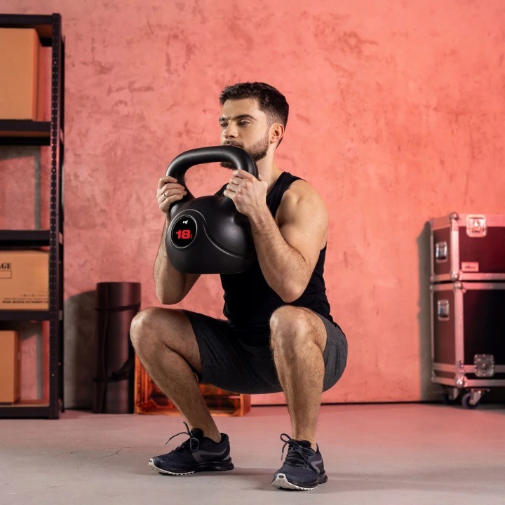 Vinylový kettlebell 18 kg so stabilnou základňou na silový tréning