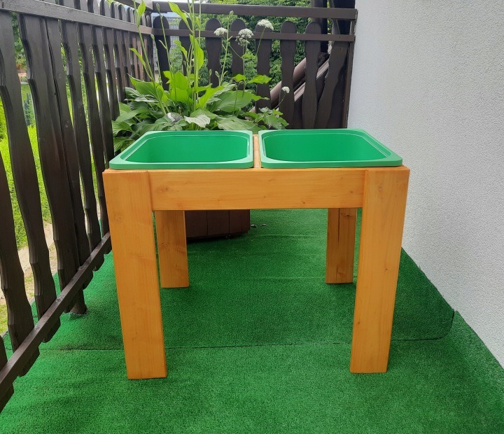 Senzorický drevený stôl s pieskoviskom Sweet Fox – detský vzdelávací stolík s nádobami IKEA TROFAST